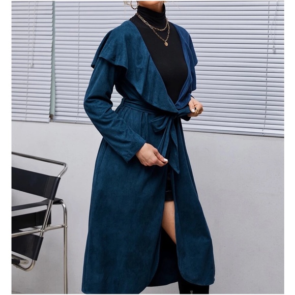BellanBlue | Jackets & Coats | Luxe Blue Ruffle Lightweight Vegan Suede ...